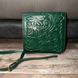 Patricia Nash Green Embossed Leather Crossbody Bag